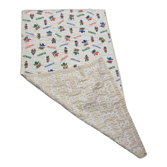 Vintage Handmade Children Quilt Western Cowboy Reward Desperado Wanted Blanket - Picture 2 of 11